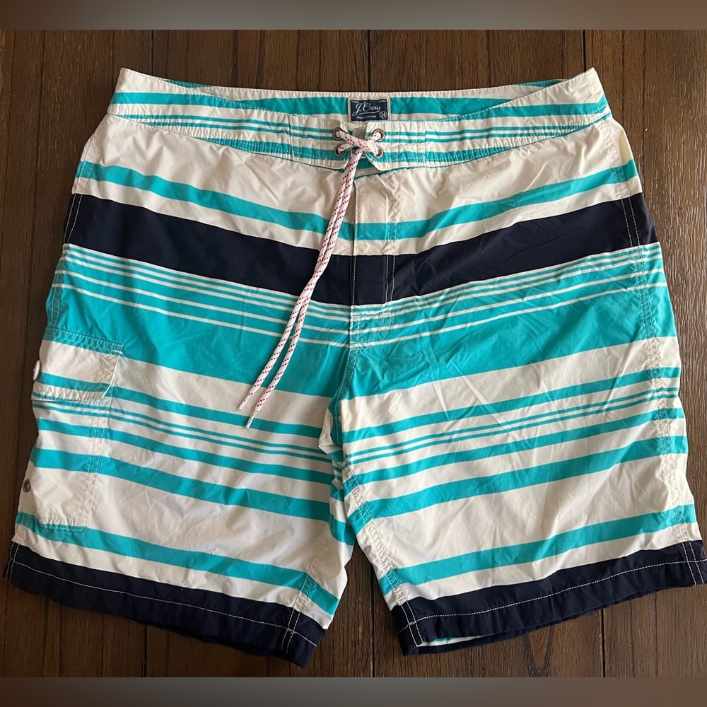 Trunks swim shorts Teal,Navy and White Stripes size L